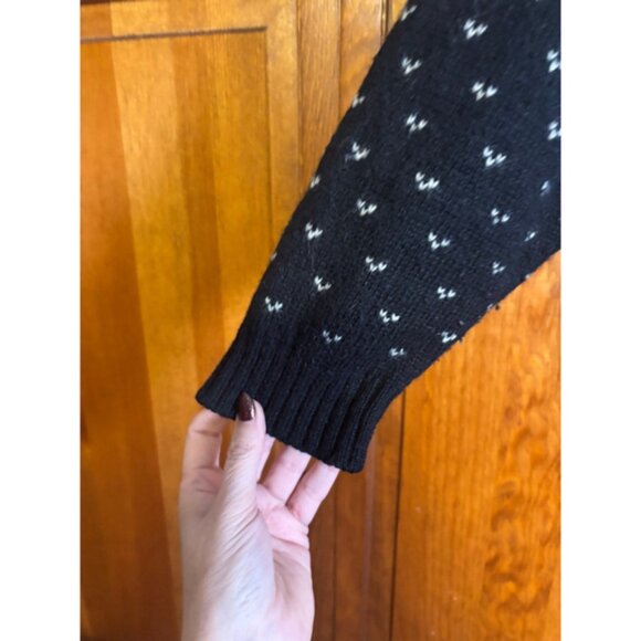 Vtg 90s Eddie Bauer Wool Sweater Medium Fair Isle Nordic Black White Snowflake - Picture 7 of 10